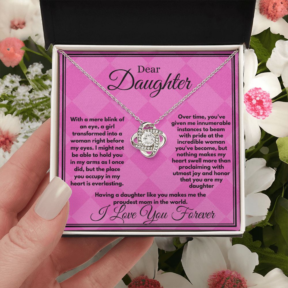 Unique Birthday Gift For Daughter/Stepdaughter, Love Knot Jewelry Necklace With A Heartfelt Message Card In A Lovely Box, Bday Present From Parents To Daughter - Zahlia